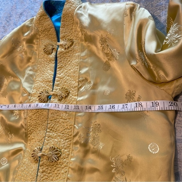 SOLZ SQUIRREL Chinese Reversible Vintage Quilted Floral Jacket Tesl Blue Gold M - Picture 8 of 11
